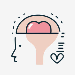 A simple vector illustration depicting the concept of mental health with a brain and heart