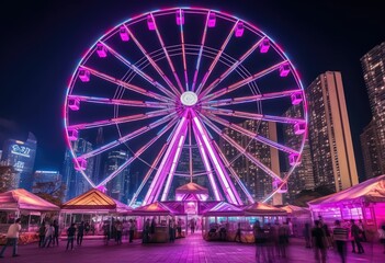  Ferris Wheel Transcends Amidst Elegant Cityscapes of Dark Cyan and Light Crimson