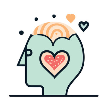 A simple vector illustration depicting the concept of mental health with a brain and heart