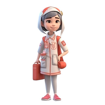 Female nurse with a stethoscope and a suitcase. 3d rendering