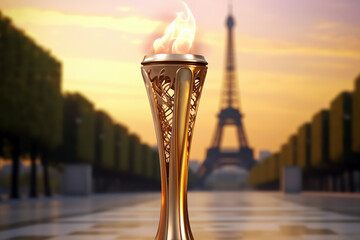 Olympic games flame in Paris concept, AI generated - obrazy, fototapety, plakaty