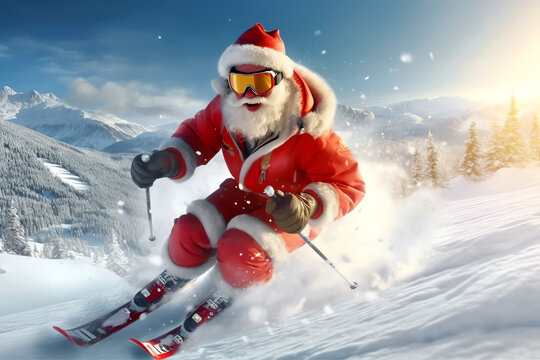 Santa Claus skiing, AI generated