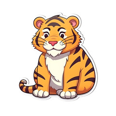 Cute cartoon tiger sitting and looking at the camera. Vector illustration.