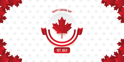 Red Happy Canada Day Design, Banner Template, July 1st Celebration. Happy National Day of Canada, a set of postcards or posters with traditional red Doodle sketch-style symbols. Vector template.