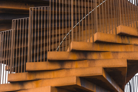 Rusty coiled steel steps of a tower in South Denmark