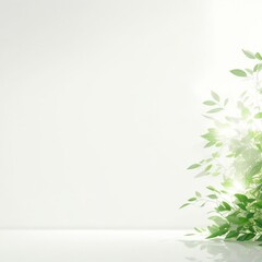 Obraz premium Minimalistic light background with blurred foliage shadow on a light wall. Beautiful background for presentation with with marble floor.
