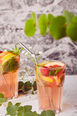 Non alcoholic refreshing summer mocktails with citrus, Grapefruit mocktail. Detox cold cocktails