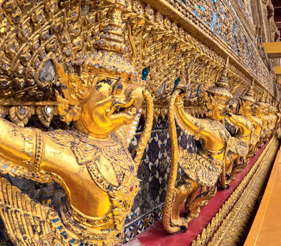 Karuda, Interior of the emerald Buddha church at Grand Palace in Bangkok. Thailand  