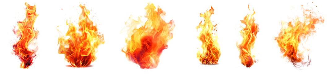 Set of burning fires of flames and sparks on transparent background. For use on light backgrounds. - obrazy, fototapety, plakaty