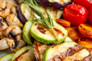 Texture of grilled vegetables and rosemary, closeup