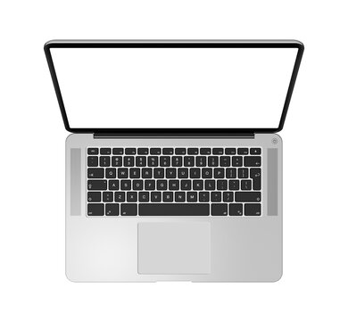 Open laptop top view with blank screen, isolated on transparent background. 3D render