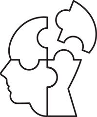 creative, puzzle human face head icon, idea illustration, solution brain vector art, editable smart energy symbol. innovative thinking digital art outline style