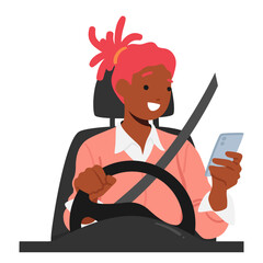 Dangerous Multitasking, Woman Risks Her Safety And Others' By Talking On Her Mobile Phone While Driving, Illustration