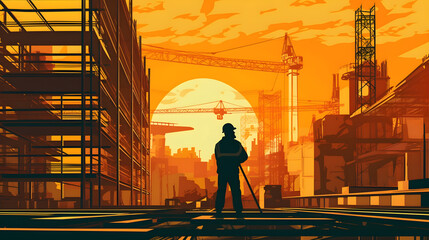vector art of civil worker working on construction area