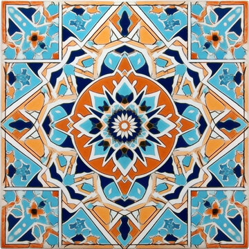 blue, orange, white mosaic pattern tiles