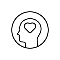 good memory icon with thin line head and heart. concept of mental health serenity or peacefulness. lineart style trend modern abstract logotype graphic stroke art design isolated on white background