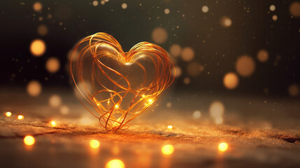 Golden ornate heart with bokeh energy. Generative Ai