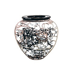 Color sketch of a ceramic jar with transparent background