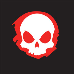 Red skull icon on black background. Vector illustration. 
