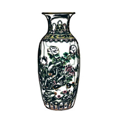 Color sketch of a ceramic jar with transparent background