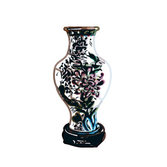 Color sketch of a ceramic jar with transparent background