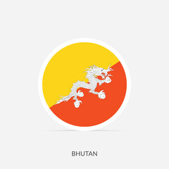 Bhutan round flag icon with shadow.
