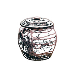 Color sketch of a ceramic jar with transparent background