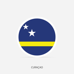 Curacao round flag icon with shadow.