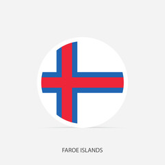 Obraz premium Faroe Islands round flag icon with shadow.