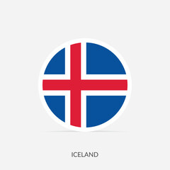 Iceland round flag icon with shadow.