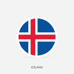 Obraz premium Iceland round flag icon with shadow.