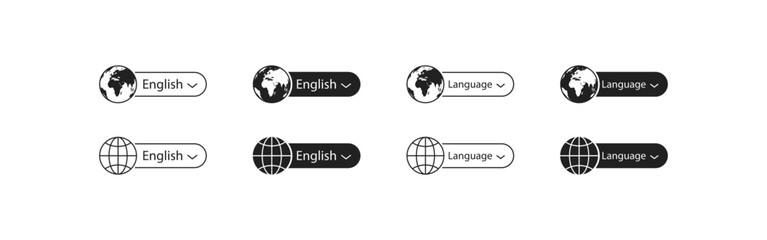 Translation button. Choose language. Translate into English icon with globe. Vector EPS 10
