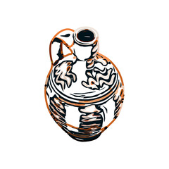 Color sketch of a ceramic jar with transparent background