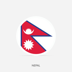 Nepal round flag icon with shadow.