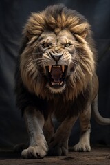 Obraz na płótnie Canvas Dangerous lion male moving toward camera