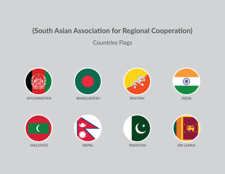 South Asian Association for Regional Cooperation Countries flag icons collection