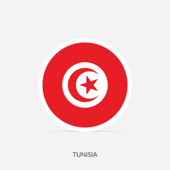 Tunisia round flag icon with shadow.