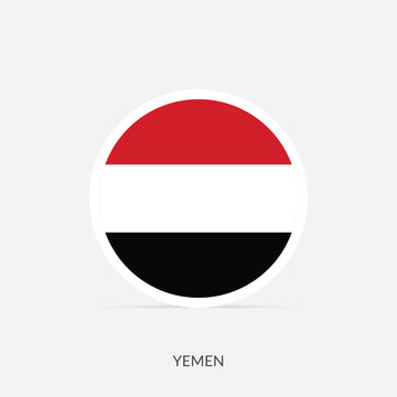 Yemen round flag icon with shadow.