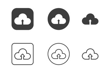 Cloud upload icon design 6 variations. Isolated on white background.
