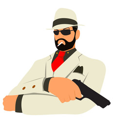 Gangster with a gun and cigar flat style illustration vector image