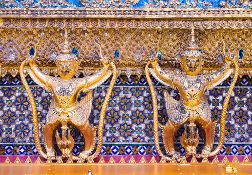 Karuda, Interior of the emerald Buddha church at Grand Palace in Bangkok. Thailand  