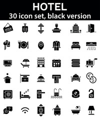 Hotel icon set. Black icons collection.