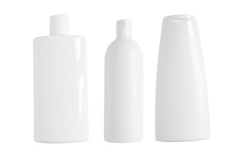 Set of cosmetic bottles on white background