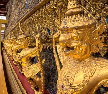 Karuda, Interior of the emerald Buddha church at Grand Palace in Bangkok. Thailand  