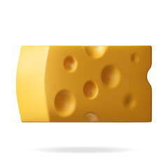 3D Piece of Cheese Isolated on White. Render Cheese Icon. Milk Dairy Product. Realistic Organic Healthy Food Symbol. Vector Illustration