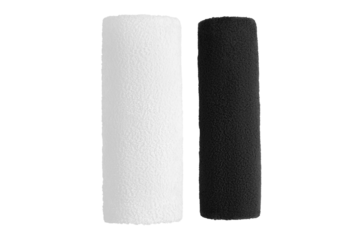 Twisted white and black towel on a blank background. PNG