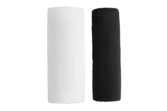 Twisted white and black towel on a blank background. PNG
