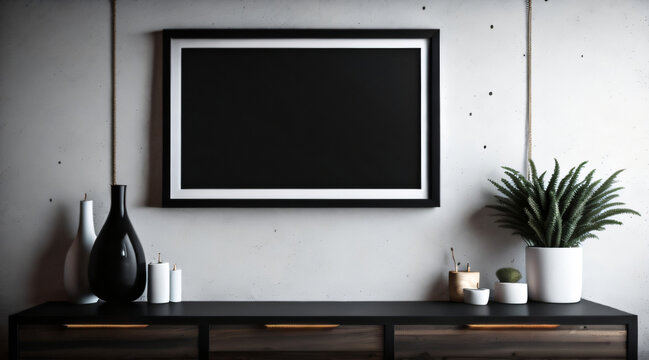 Free Photo interior poster mockup and picture frame in luxury contemporary interior with dark Color wall minimalistic New Frame.
