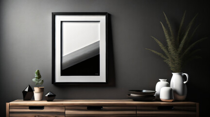 Free Photo interior poster mockup and picture frame in luxury contemporary interior with dark Color wall minimalistic New Frame.