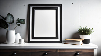 Free Photo interior poster mockup and picture frame in luxury contemporary interior with dark Color wall minimalistic New Frame.